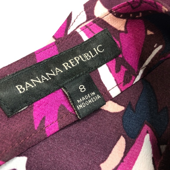 Banana Republic Purple Paisley V Back Satin Blouse - Picture 7 of 8